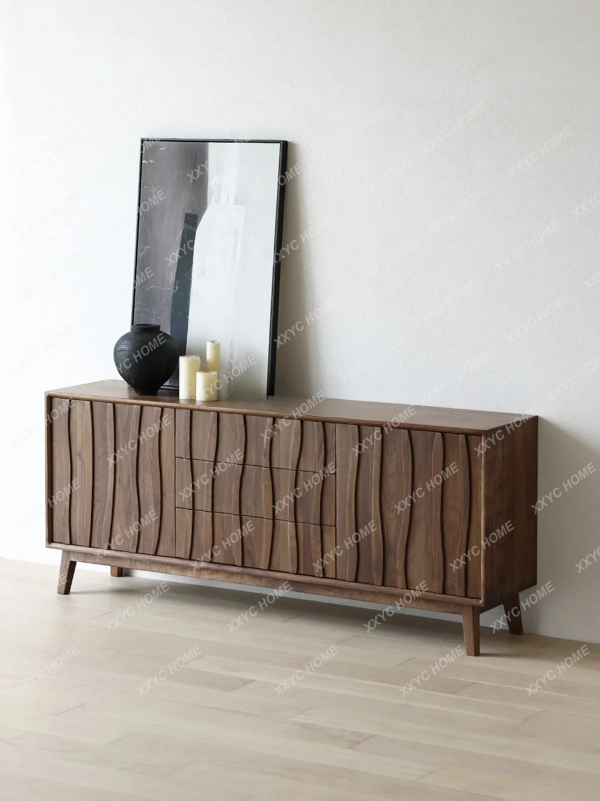 FFblack walnut solid wood antique log storage side cabinet