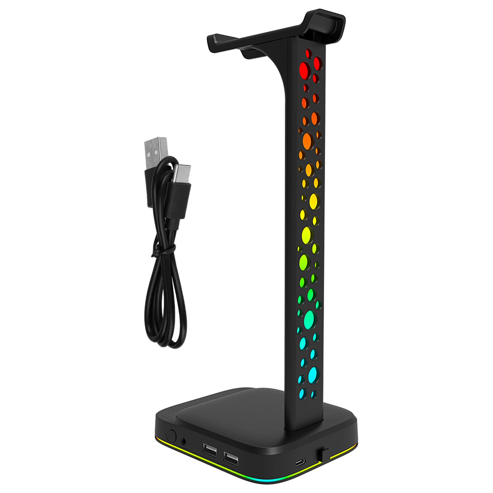 حامل سماعة رأس للألعاب RGB مع واجهة USB مزدوجة ، حامل سطح المكتب ، دعم عالمي ، ملحقات سماعات الرأس