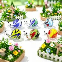 Colorful Cute Snail Miniature Figurine Glass Ornament Creative Easter Animal Mollusc Tiny Statue Home Desktop Fairy Garden Decor