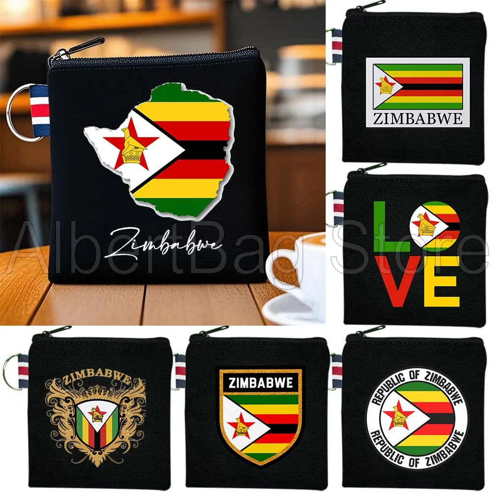 

Zimbabwe Flag Map National Coat Of Arms Canvas Bags Key Coin Purse Small Square Cotton Bag Storage Card Wallets Holders Pouch
