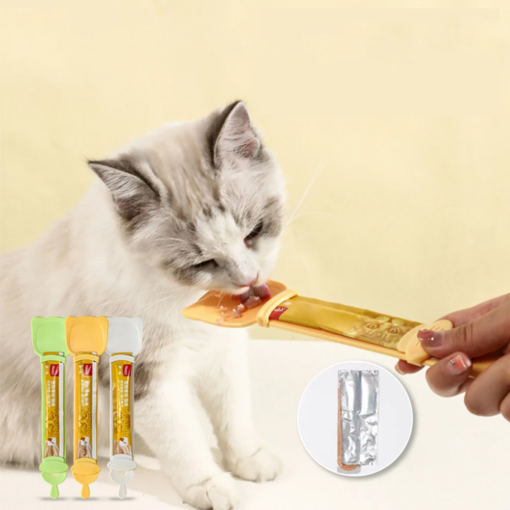 Cat Food Strip Squeezer Spoon 18.5cm Long Handle Cat Strip Feeder Meat Mud Cat Stripe Squeezer For Pet Cat Food Supplies dropshi