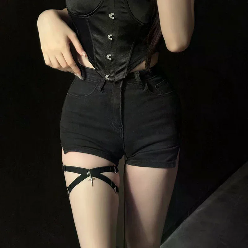 Pendant Ring Fashion Gothic Punk ELastic ThiGh Garter Star LeG Harness Straps BandaGes LeG Wraps Sexy Garter RoLe PLayinG LeG