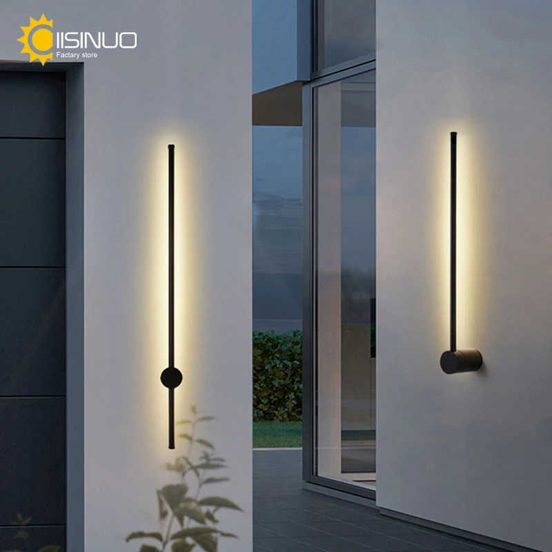 Outdoor Wall Sconces Long Strip IP65 Anti Rust 3000K 4500K 6000K Black Waterproof Linear Wall Mount Lighting for Porch Courtyard