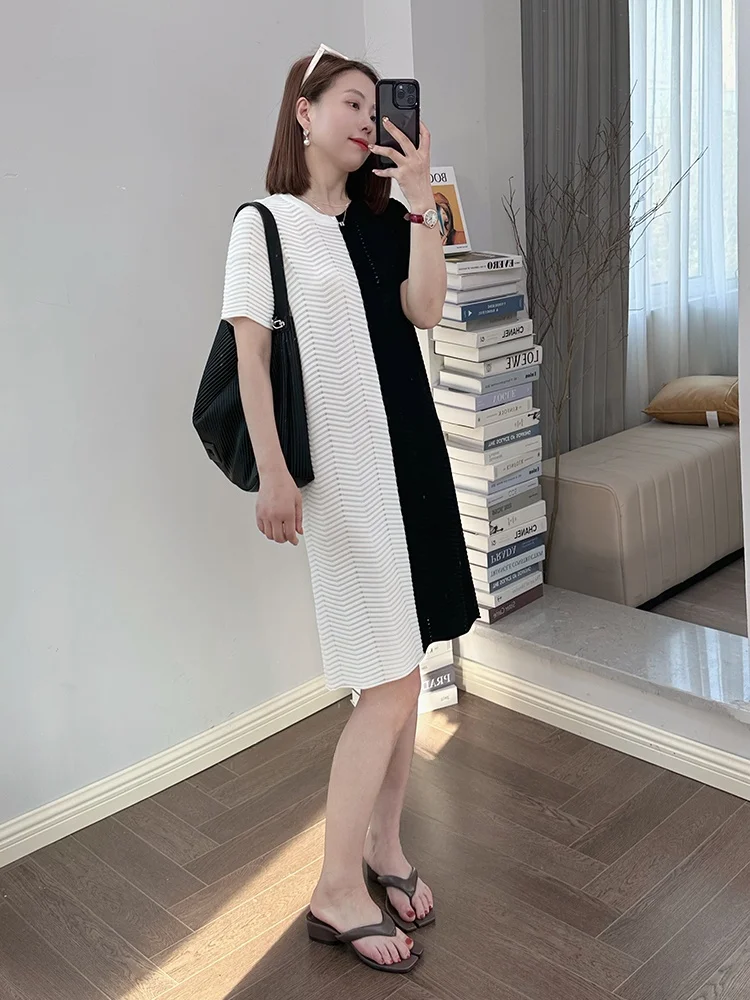 

Slimming High-End Bla White Color Blo Ice Cool Smooth Feel A-Line Dr Ele Personali ort Sve round Ne Dr