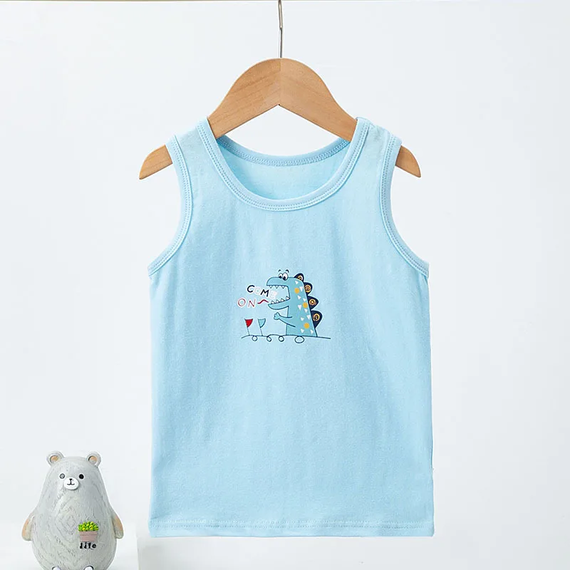 Summer 2023 Tops for Teens Cotton Crop Top for Kid Cartoon Sleeveless Boys T-shirts Baby Tops Chilren Underwear Toddler Vest