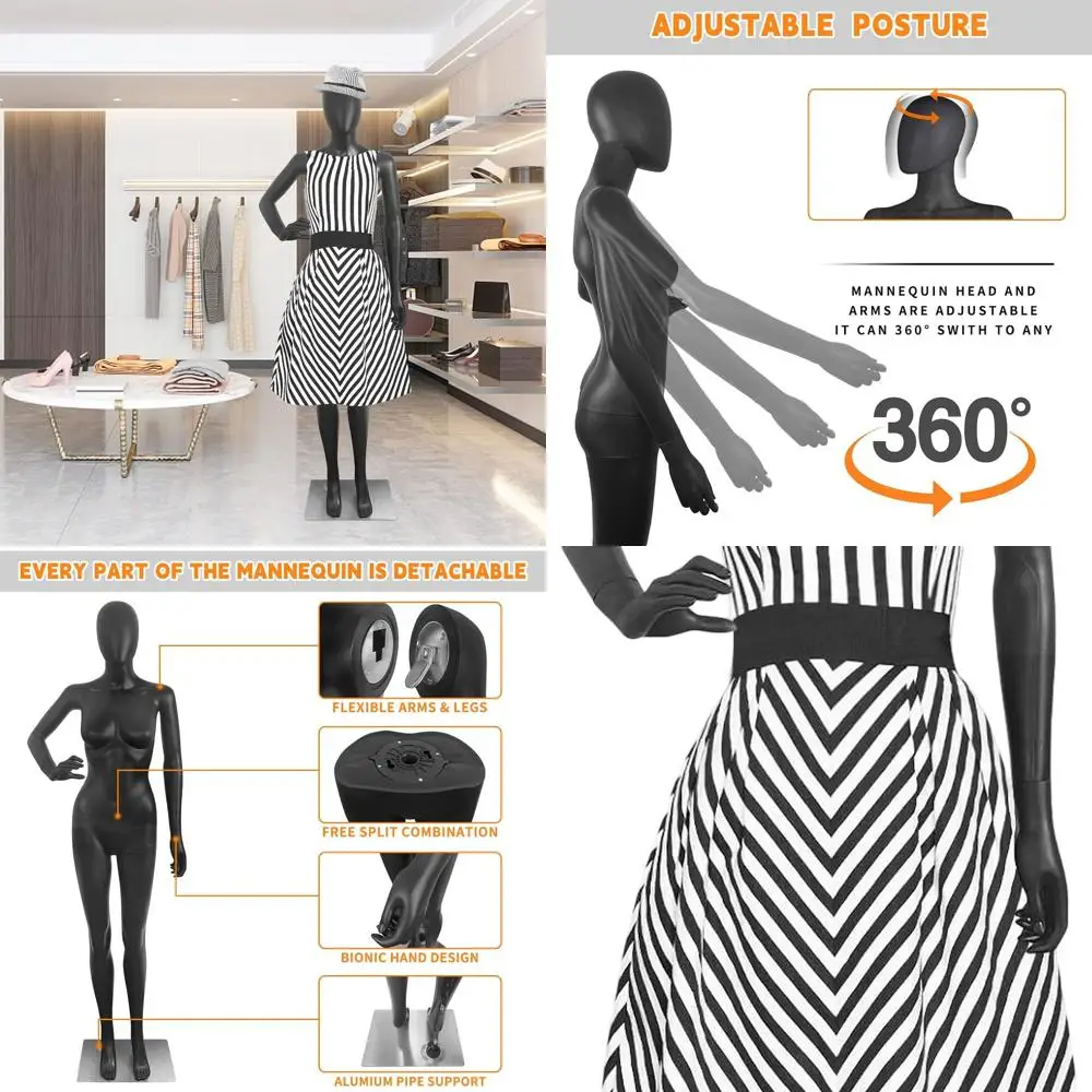 

Adjustable 70 Female Dress Form with Detachable Plastic Body, Metal Stand and Connector, Black