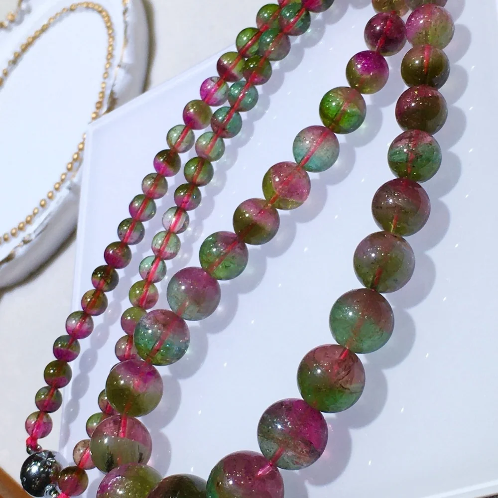 Natural Watermelon Tourmaline Tower Beads Necklace 5-13mm Clavicle Chain Fashion Healing Jewelry for Women Gift - 1 Piece