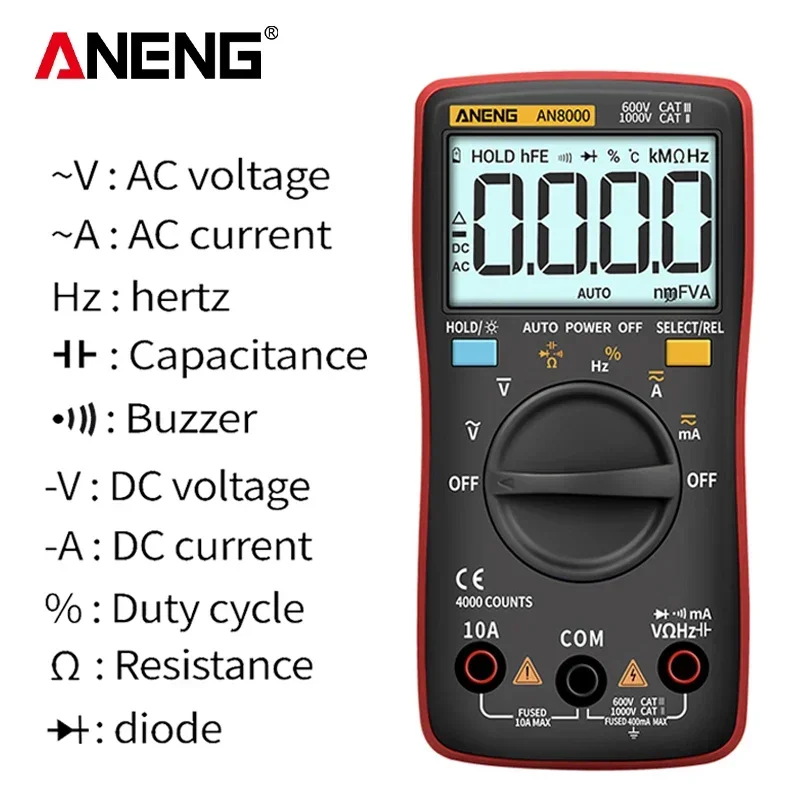 ANENG AN8000 AC/DC Capacitor Tester Digital Multimeter Professional 6000 Counts  Meter Voltage Current True RMS Multimetro