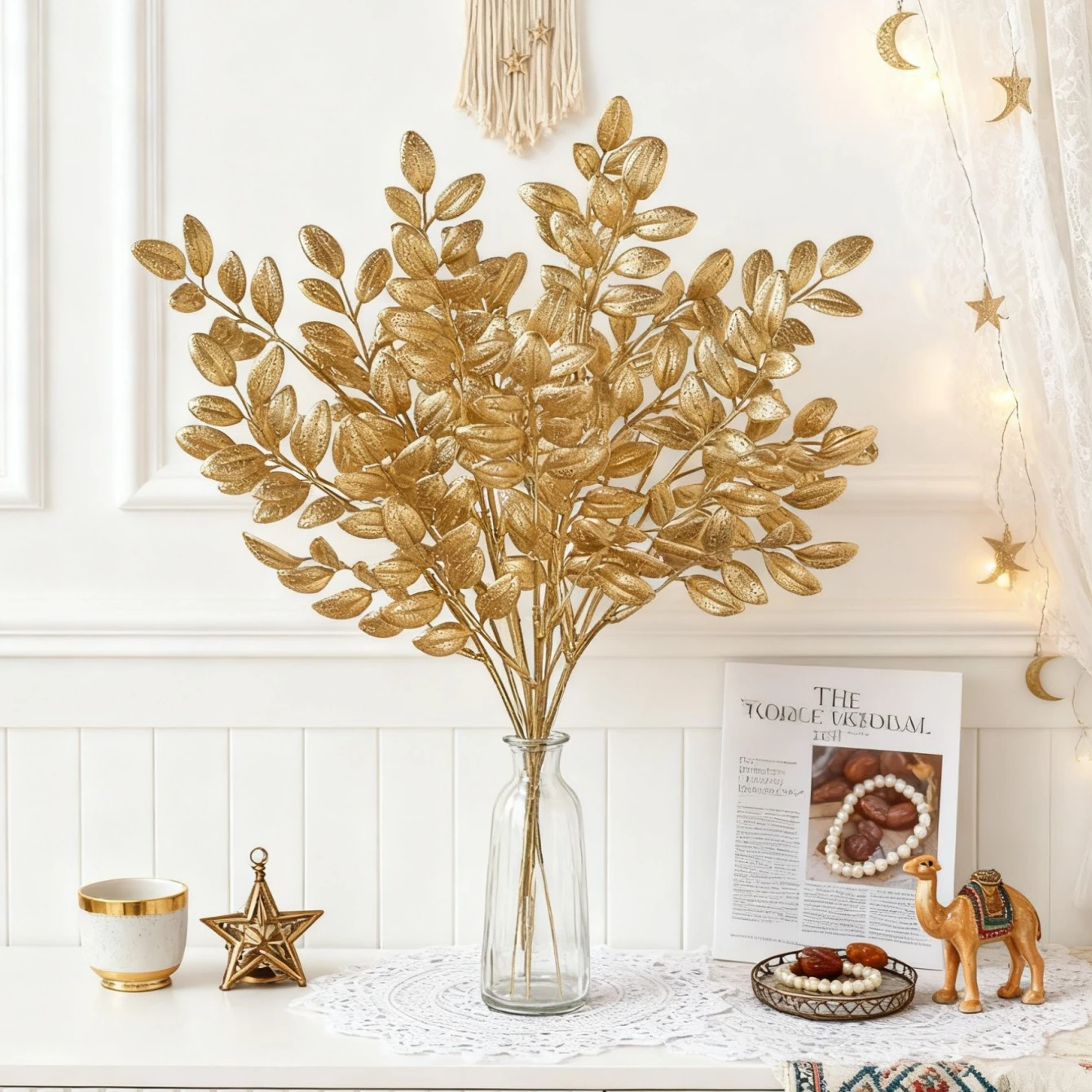

10Pcs Artificial Plant Golden Leaves NewYear Christmas Home Room Decora Outdoor Wedding Garden Yard Garland Wreath DIY Gifts Box