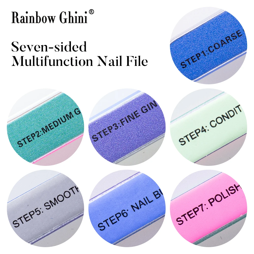 Lima de uñas RG de 7 lados, tira rectangular para recortar uñas, herramienta de cuidado de uñas multicapa de Color, lima de material plástico artístico para uñas