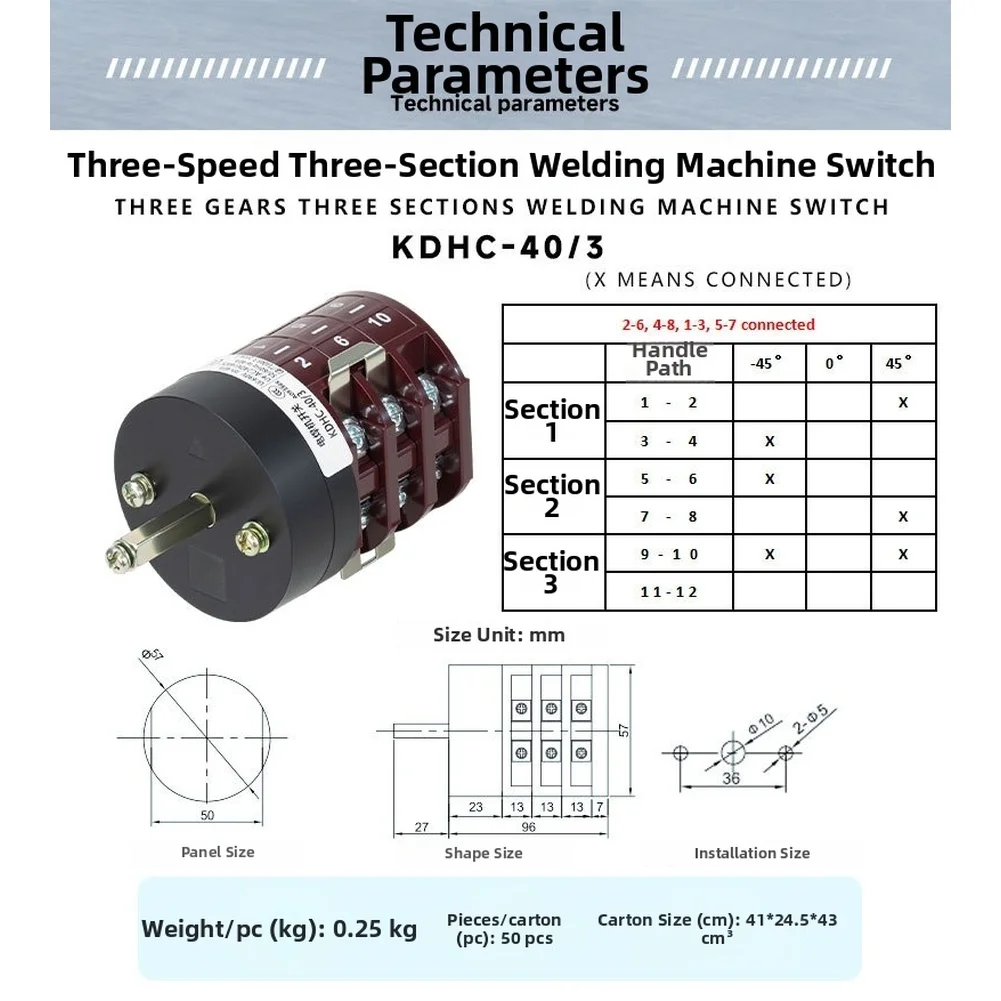 Three Section KDHC-40 Changeover Switch for Welding Equipment 40A Rated Current 690V Insulation AC23A Compatible