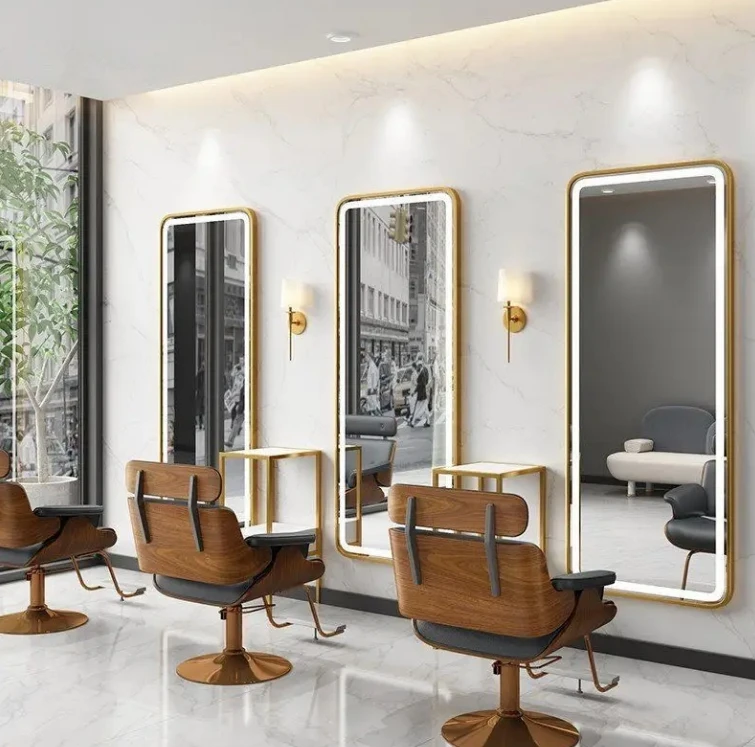 Barber Shop Mirror Wall Mounted Simple Led Hair Salon Mirror With Light