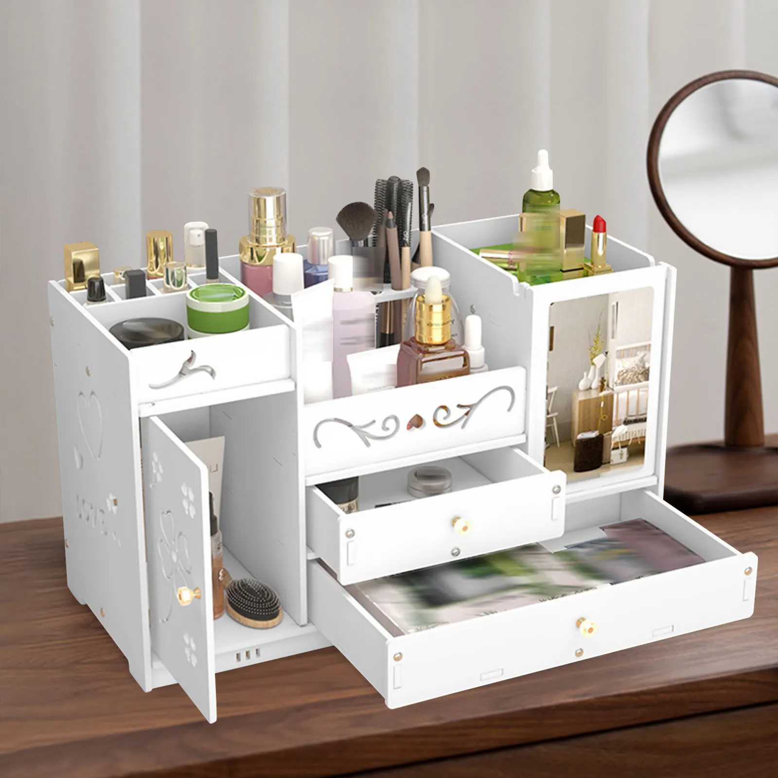 Cosmetic Storage Box Organizer w/ Drawers Desktop for Dresser Bedroom Bathroom