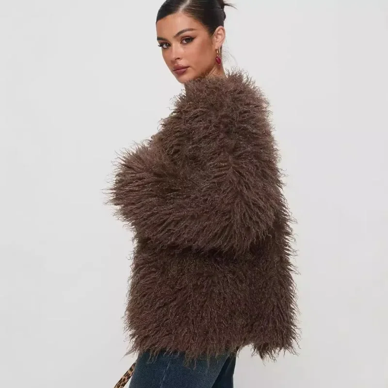 Women's Faux Fur Coat Imitation Fur Jacke Chocolate Colored Autumn and Winter New