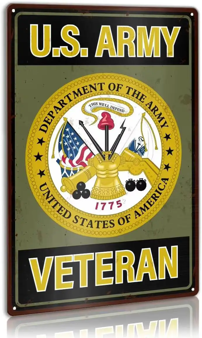 Military Metal Sign Decor Home Garden Yard Bedroom 12 X 8 Inches, US Army July 4Th Independence Memorial Veterans Day Wall