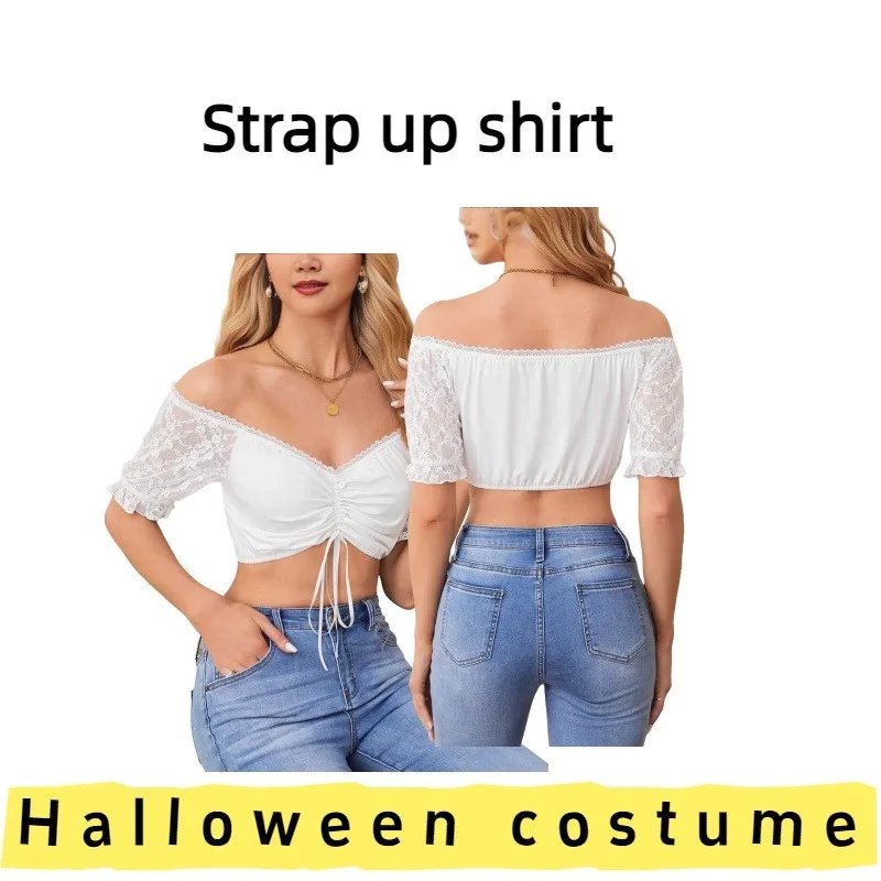 

Women's Munich Oktoberfest Maid Costume Beer Festival Tie-Up Shirt Top for Beer Festival Celebrations Themed Parties Oktoberfest