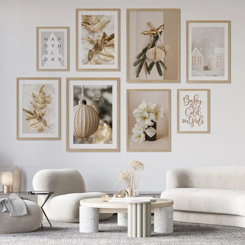 أوراق ذهبية الجن الحلي زهرة شجرة عيد الميلاد عطلة سعيدة الملصقات يطبع قماش اللوحة معرض جدار الفن ديكور غرفة المنزل