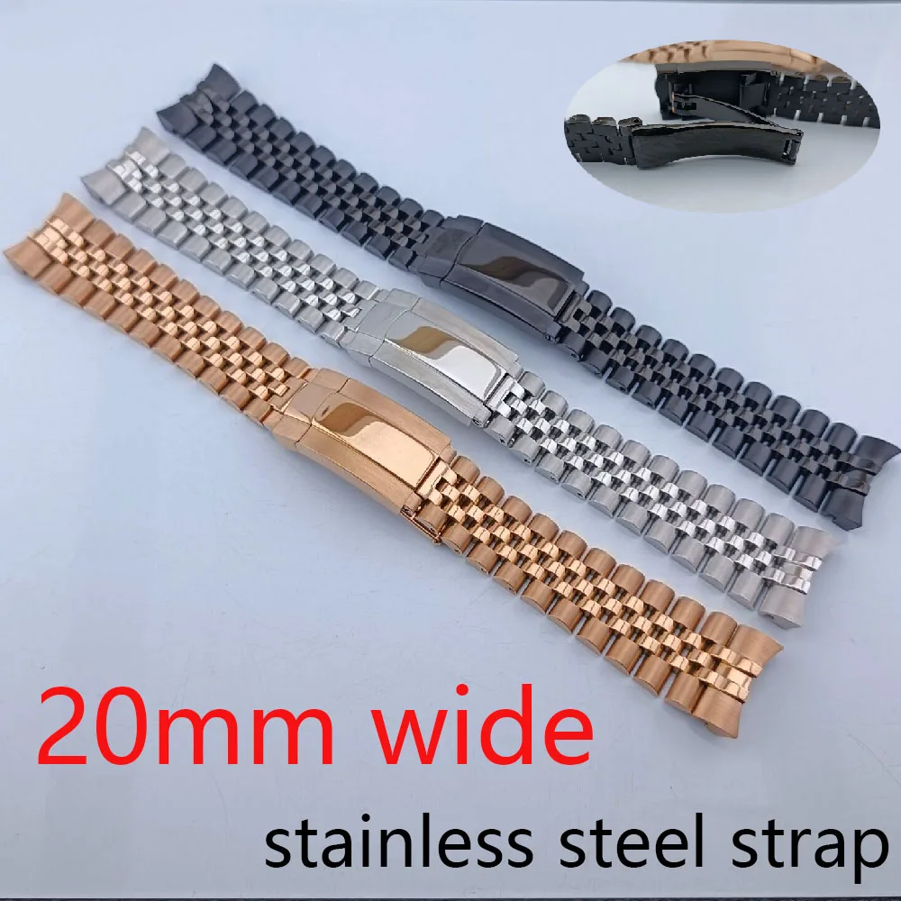 High quality 20mm wide solid five bead stainless steel daily watch strap  men\'s watch accessories tool strap