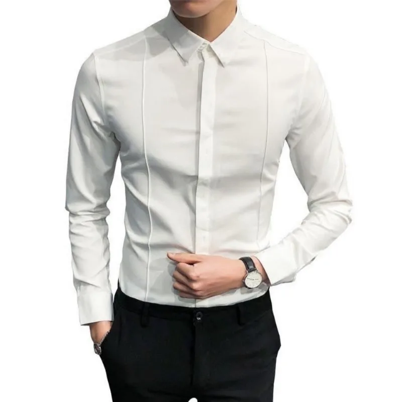 

White Shirt Handsome Long-sleeved Shirt Men's Basic Elastic Slim Formal Wear