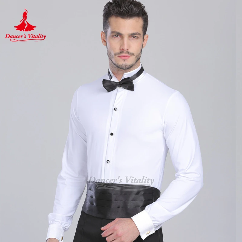 Adult Latin&Ballroom Men's Practise&Perform Long Sleeves Different Collar Shirt Present Cufflinks and Bow Ties Dancer's Vitality