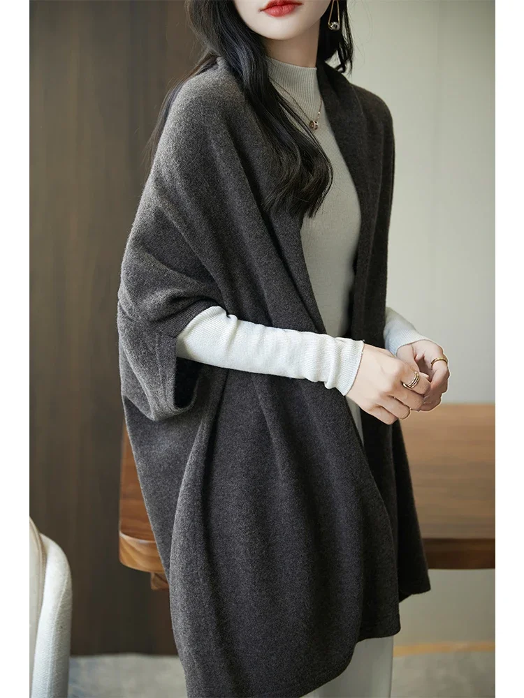 New Women Cardigan Sweater Merino Wool Casual Warm Shawl Loose Cashmere Knitwear Autumn Winter Soft Cozy Tops Clothing