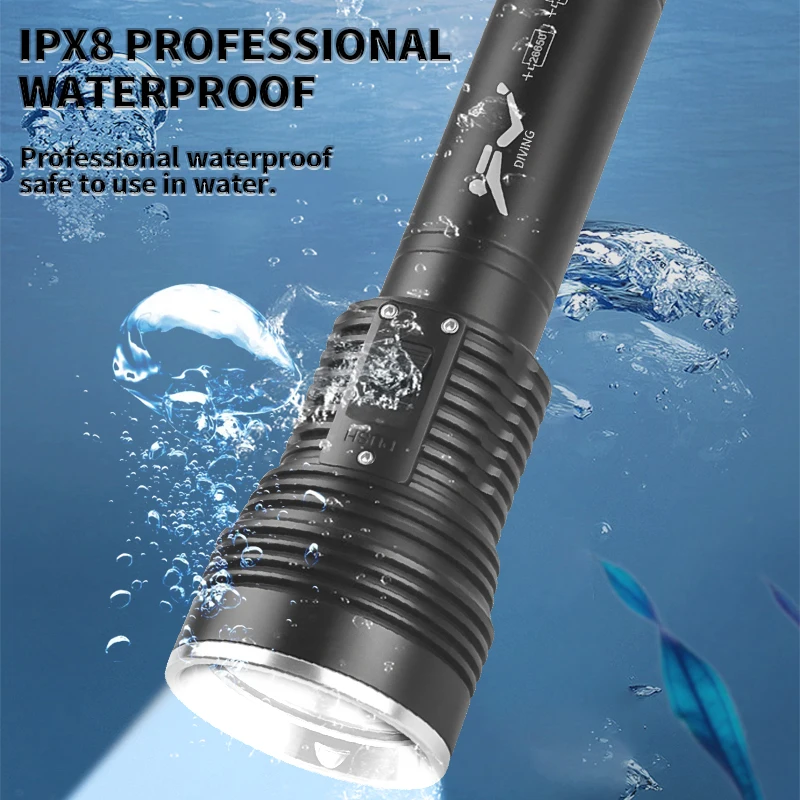 Powerful  LED Flashlight 18650/26650 Torch With Side Light 7 Modes Camping Fishing Lantern USB Rechargeable Zoom Lamp