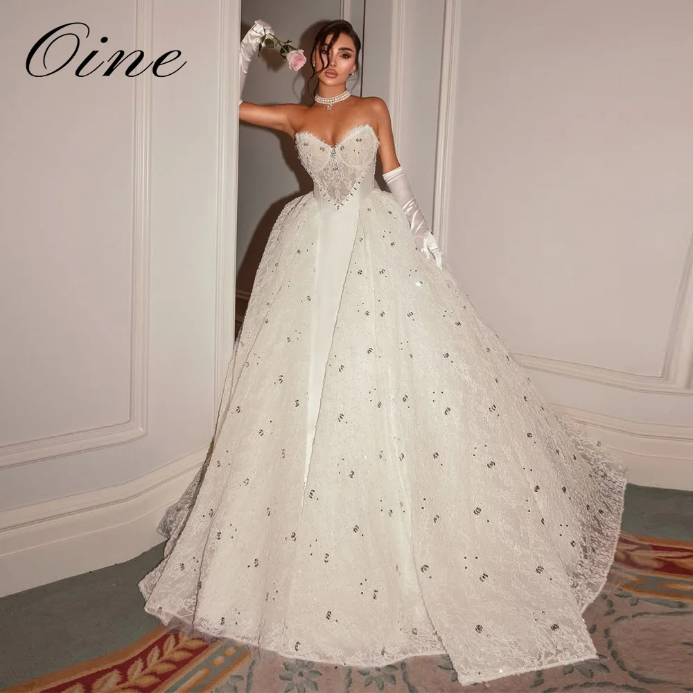 Oine Elegant Sexy Vestidos De Novia Lujo Vestido Encaje Corte Sirena Mangas Desmontables Curvy Corset Wedding Dress Customized