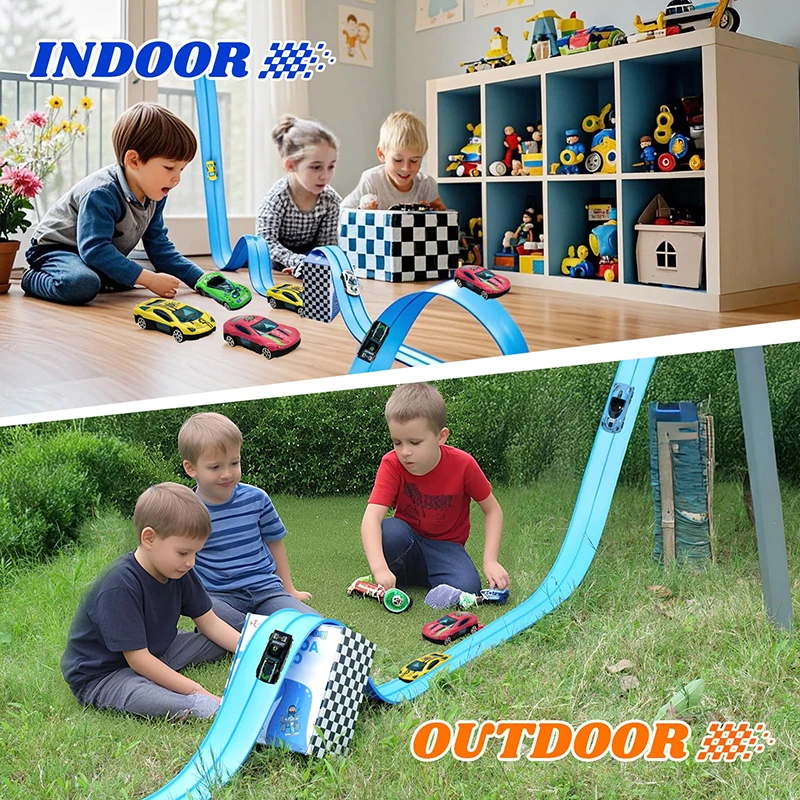 Children Flexible Race Track Car Toy Double-track Racing Car Competitive Game Rolls Up Rail Vehicle Toys Christmas Gift
