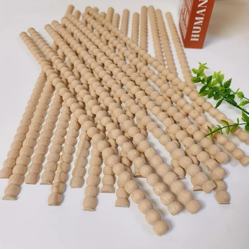 Decorative Beaded Wood Trim, Unfinished 3D Bead Pearl Molding, Natural Wood Finish, for Home Decor for Wall, Cabinet, Shelf, Win