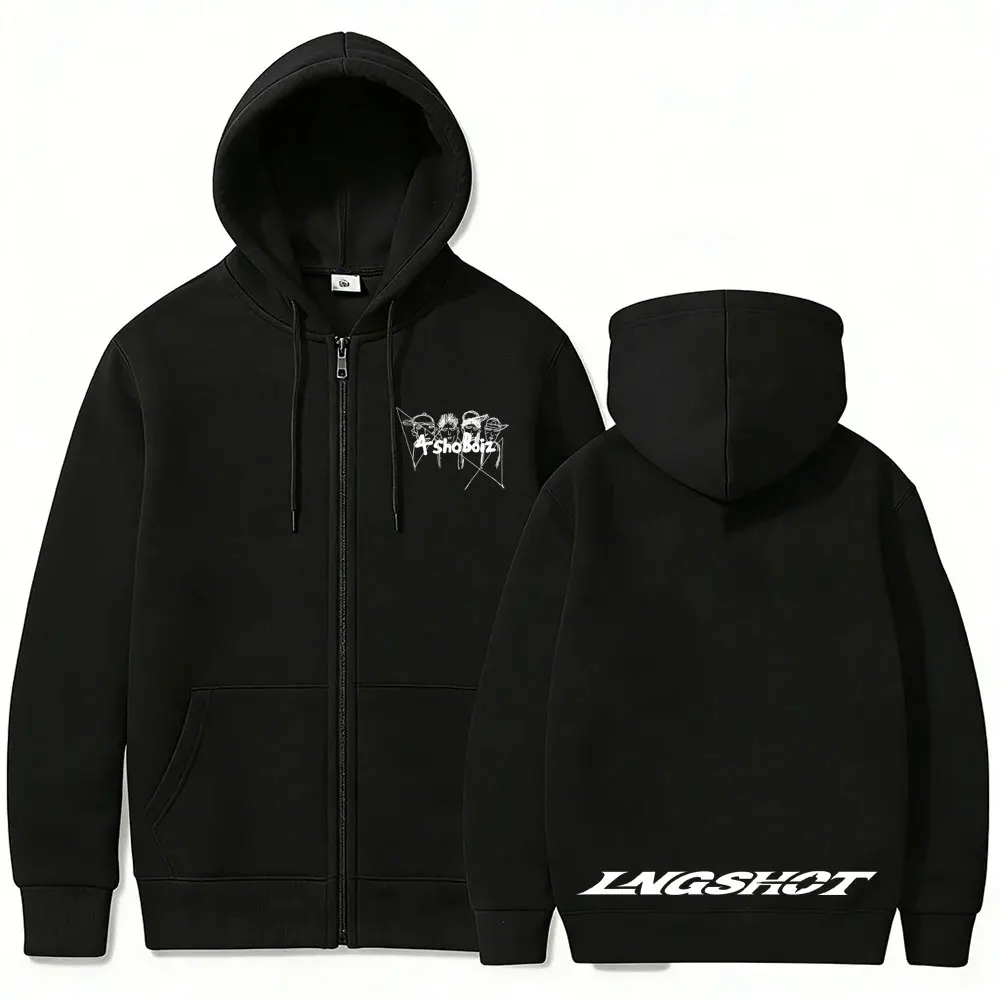Koreanische Mode Kpop Lngshot Jay Park Same Zipper Hoodie Herren Damen Hip Hop Oversized Zip-Up Jacke Herren Fleece Zip-Up Sweatshirt – Detail 3