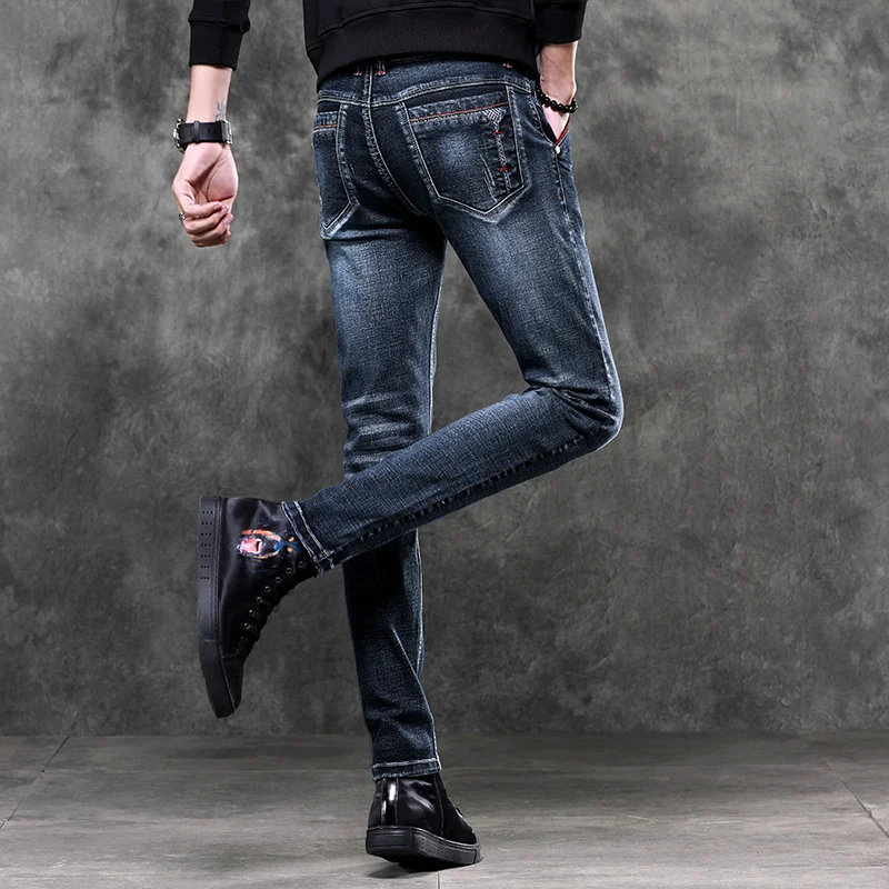 2024 New Men's Straight Slim Jeans High Street Casual Versatile Skinny Stretch Jeans Korean Fashion Streetwear Men's Clothing