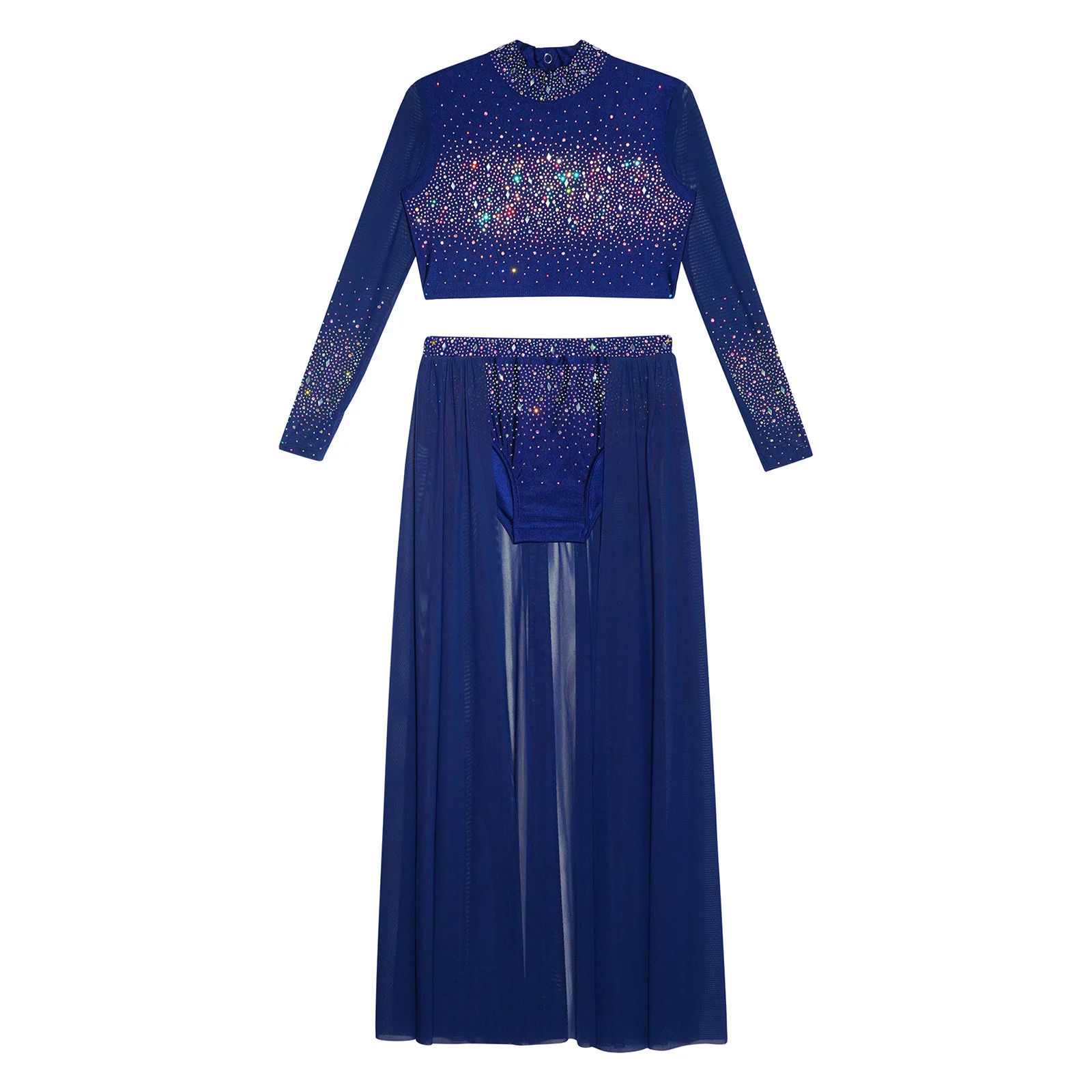 6-16Y الفتيات لامعة الراين الحديثة ملابس رقص غنائية المحاصيل الأعلى يوتار تنورة التزلج الجمباز البهلوانية ملابس الباليه #3