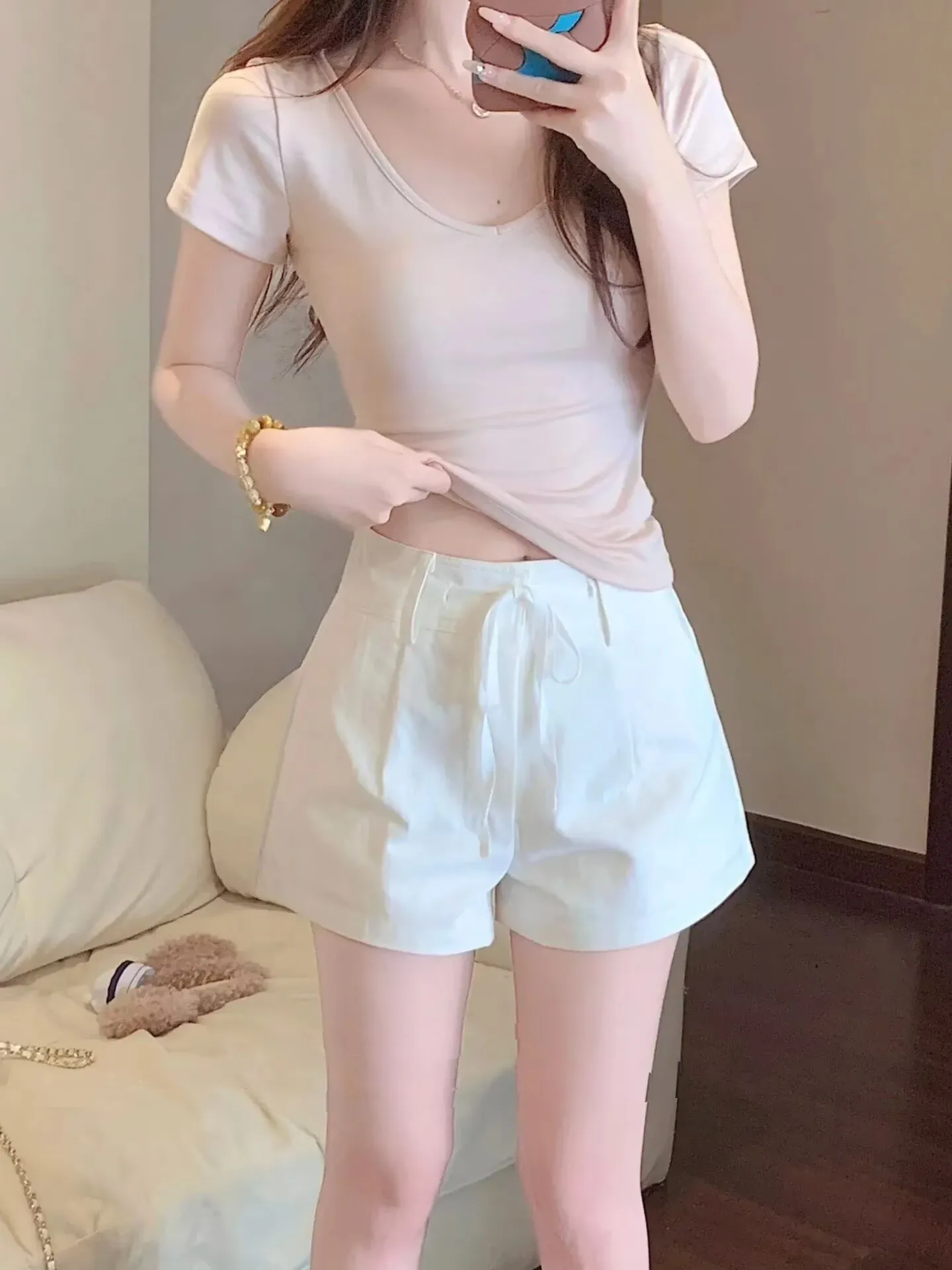

High Waist A-Line Short Pants Summer New Style Slimming Retro Design Versatile Ladies Casual Pants Cleanfit Brand Wide Leg St...