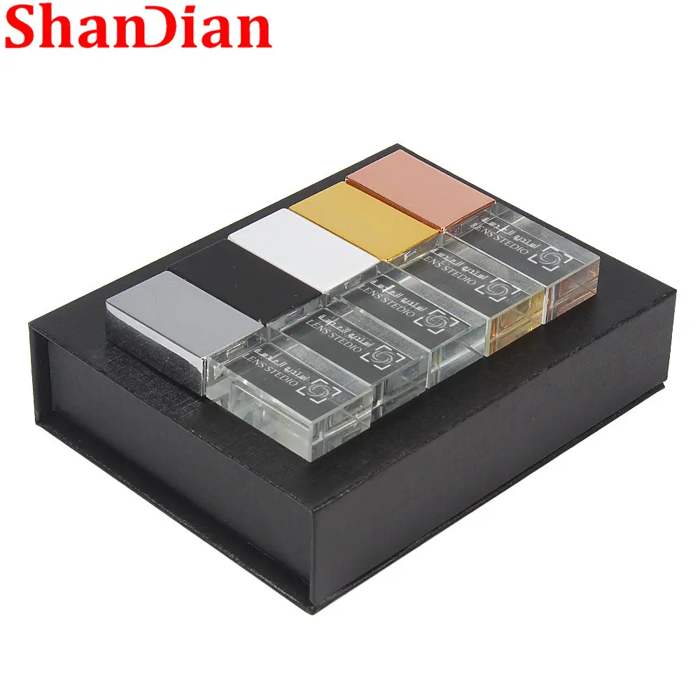 สีของขวัญที่กำหนดเองกล่อง USB แฟลชไดร์ฟ128GB งานแต่งงานของขวัญไดรฟ์ปากกา64GB ฟรีโลโก้หน่วยความจำ32GB 16GB 8GB 4GB U Disk คริสตัล