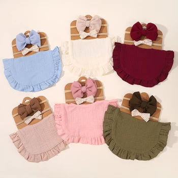 1/3pcs תינוק ראש ראש סרט תחרה מוצק רוק מגבת כותנה סינר תינוק כפול צד זוגות בנים ילדה bandana bandana bandana bandana