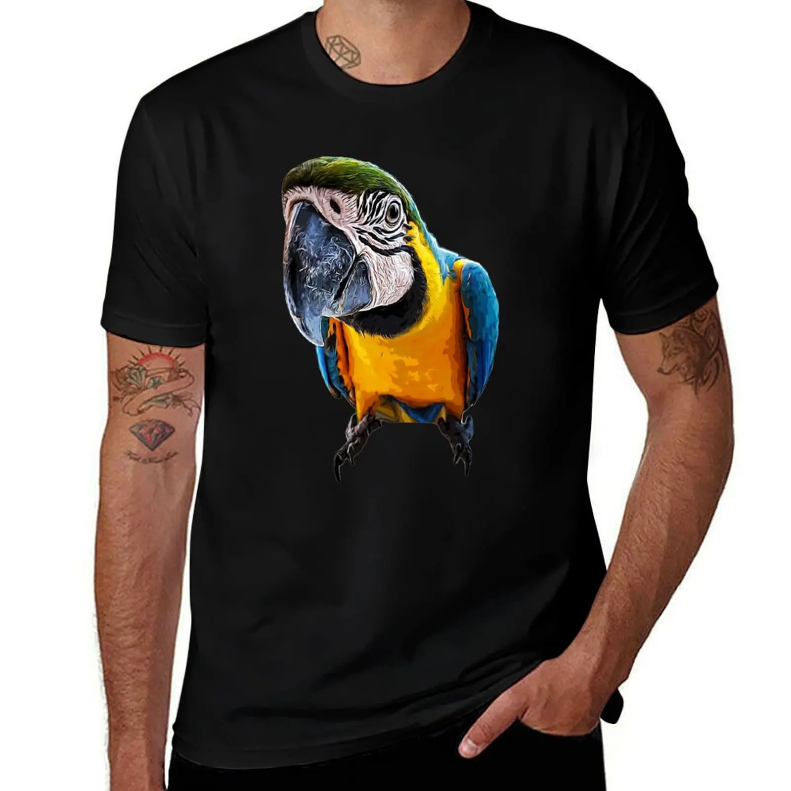 

Blue and Gold Macaw Parrot T-Shirt luxury t-shirt summer top quick-drying Aesthetic clothing t shirts for men cotton