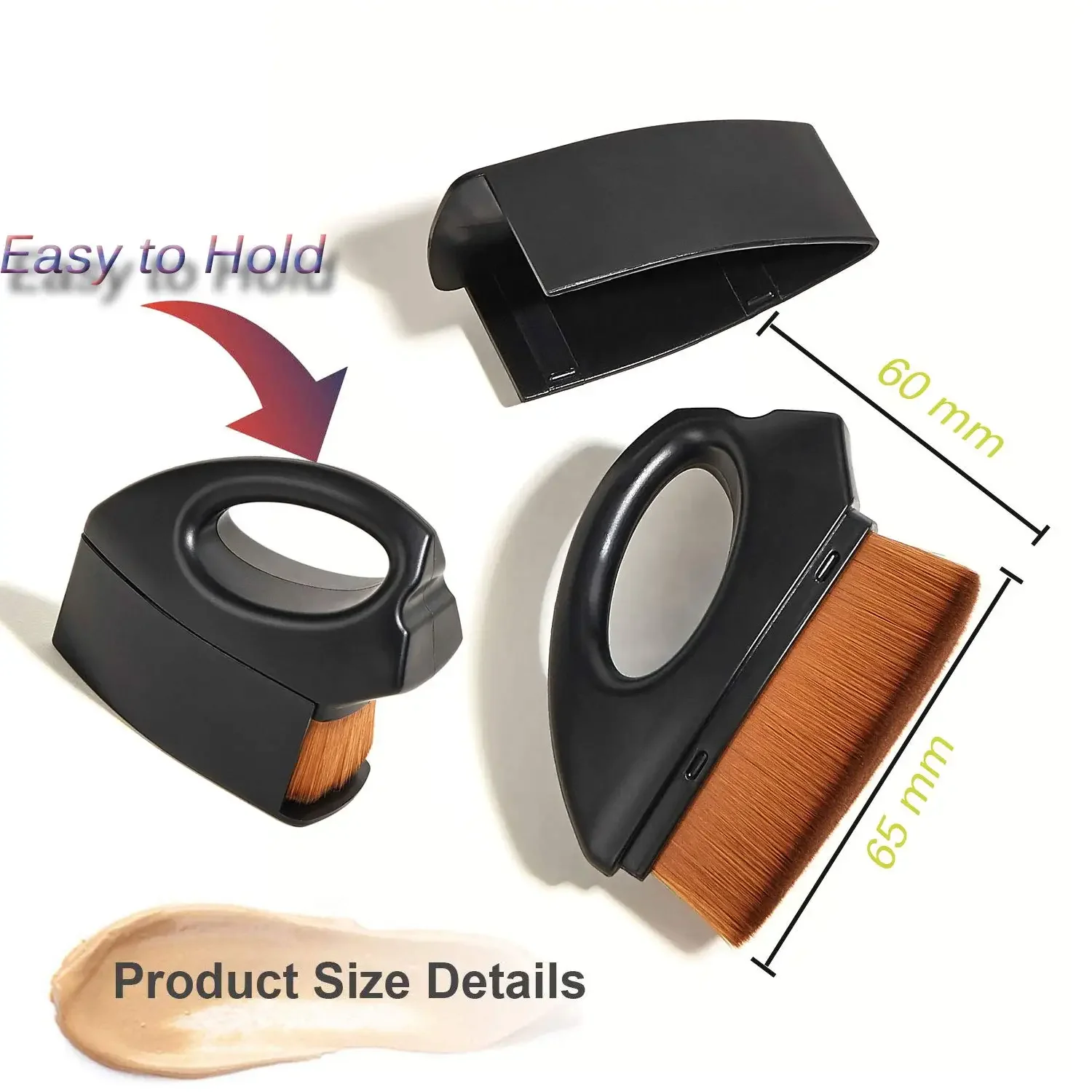 แปรงรองพื้นสแตนเลสขนาดเล็กพร้อมที่เก็บแปรงแต่งหน้าสำหรับรองพื้นชนิดน้ำ บีบีครีม แป้งแต่งหน้า เครื่องมือสำหรับช่างแต่งหน้า