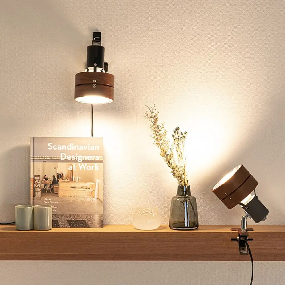 

Solid Wood Construction Swing Arm Clip Wall Lamp LED Light Source Adjustable LED Reading Light Nordic Design Retro Style