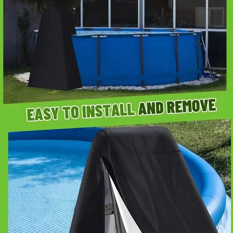 Copertura per scale da esterno nera resistente, protezione per la privacy con telaio ad A regolabile, scale per piscina in tessuto resistente ai raggi UV, adatta alla maggior parte delle scale