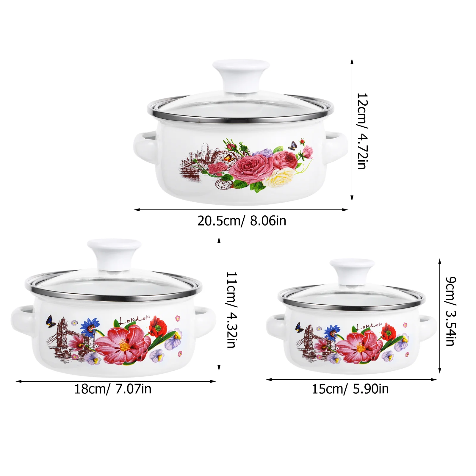 3 Pcs Double Ear Soup Pot Stockpot Simmer Kitchen Stew Pots for Stove Top Instant Noodles Handles Cooking