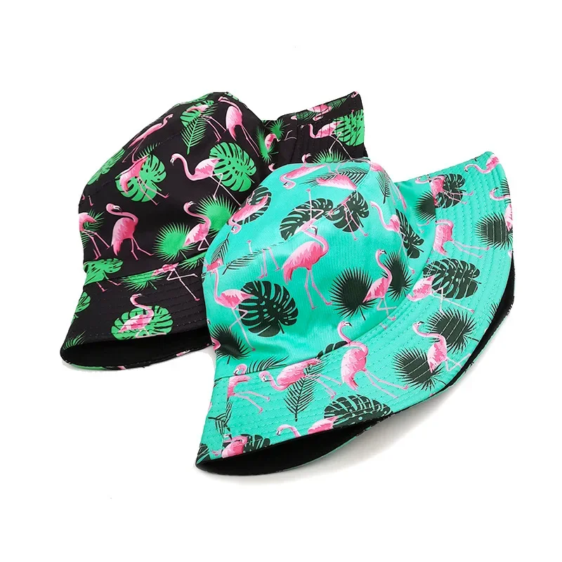 2024 Panama Bucket Hats Animal Flamingo Print Fisherman Hat Summer Sun Hats For Women Men Reversible Fishing Cap