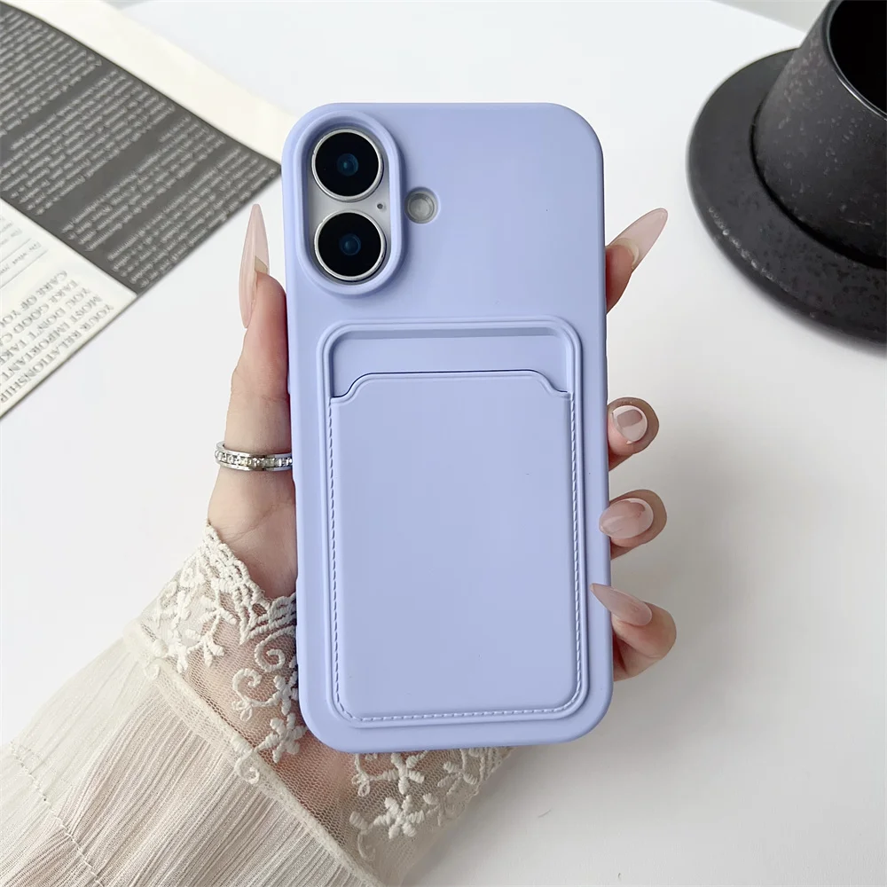 Klassisches Mattes Einfarbiges Kartenetui für iPhone 17 Pro Max 16 15 14 13 12 11 Pro Max Mini Plus Silikon Sturzsichere Weiche Hülle