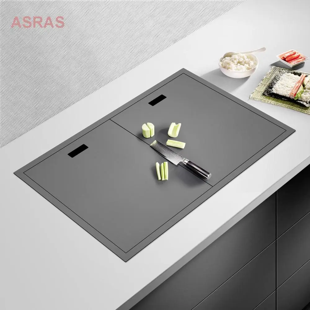 ASRAS-6443NS Nanometer Double Cover hidden 304 Stainless Steel 4mm Thickness Handmade Brushed Single Large Size kitchen Sink