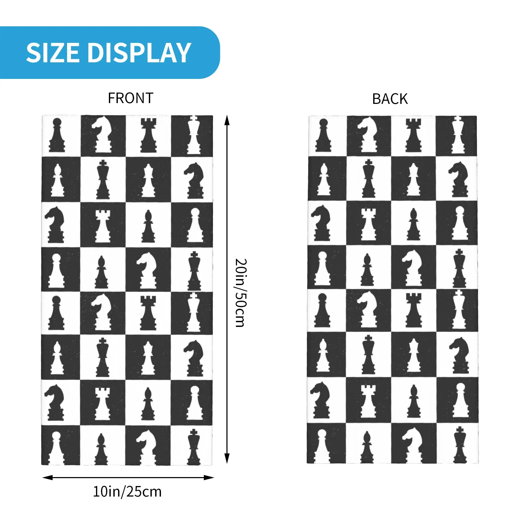 قطع الشطرنج على متن باندانا الرقبة الجراب مطبوعة الوجه وشاح متعدد الوظائف قناع الوجه للجنسين الكبار