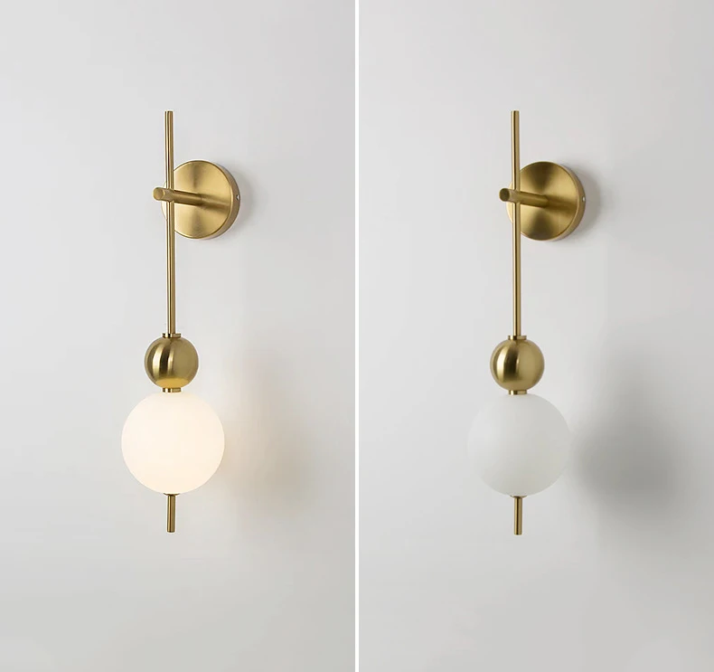 Design LED Wall Lamp White Acrylic Ball Gold Metal Bedrooom