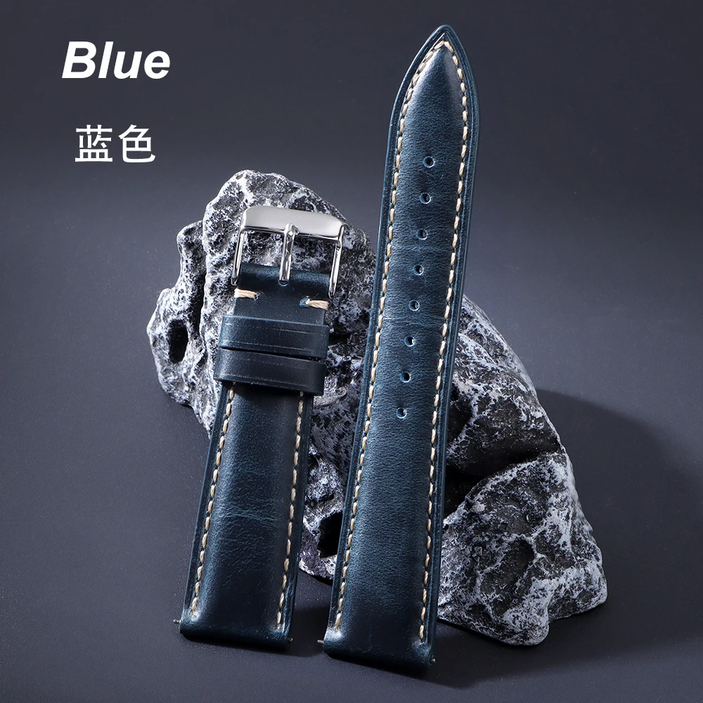 Vintage Oil Wax Genuine Leather Watch Strap 18mm 19mm 20mm 22mm 21mm Brown Watchbands for Samsung Galaxy Watch Band Bracelet