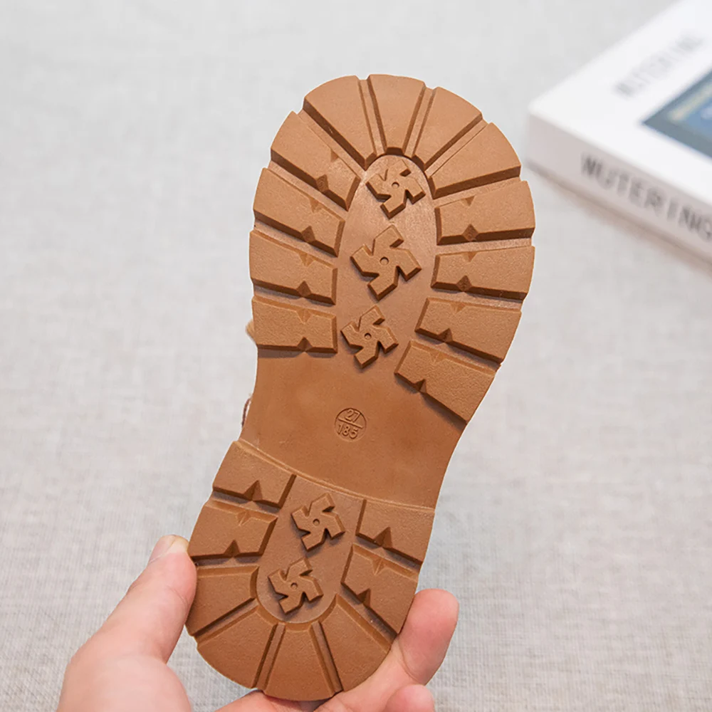 Faux Fur Winter Boots For Girls Vintage Children's Plush Boots Low Heel Elegant Lady Kid's Snow Boots Cotton Shoes For Girls