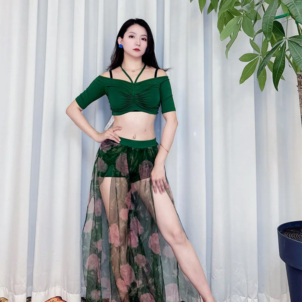 Customized SWEGAL Belly Dancewear Practice Dress Ink Powder Imitation Silk Split Wide Leg Pants