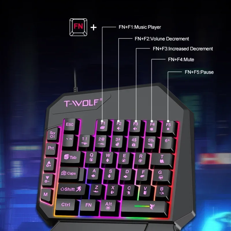 Imagem -05 - T-wolf Teclado com Fio Tf900 Rgb Conjunto de Teclado e Mouse com Uma Mão Doca de Expansão do Trono Adaptador Android Ios Ergonômico pc Gamer