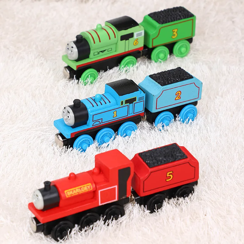 Educational wooden magnetic train set magnetic hand push wooden small train children's toys, a birthday gift for children.